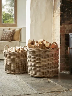 Two Rattan Log Baskets - Round