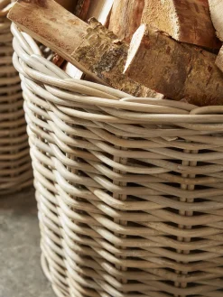 Two Rattan Log Baskets - Round