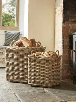 Two Rattan Log Baskets - Square