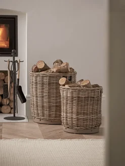 Two Round Rattan Planters