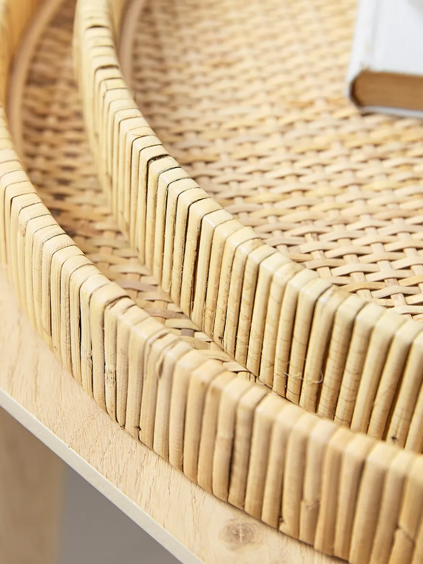Two Round Rattan Trays