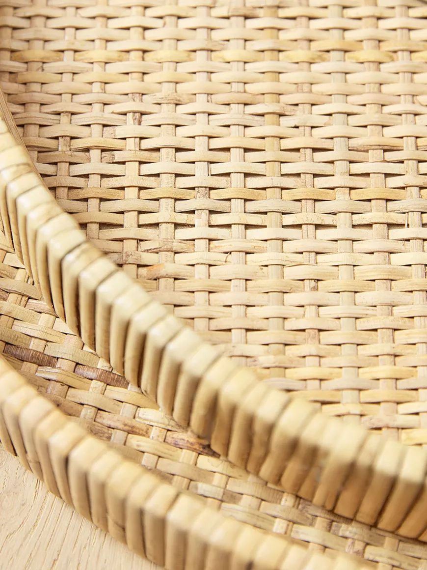 Two Round Rattan Trays