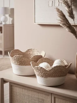 Two Scalloped Edge Storage Baskets
