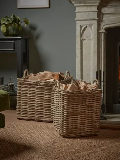 Two Square Wicker Log Baskets