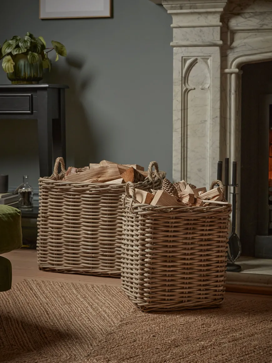 Two Square Wicker Log Baskets