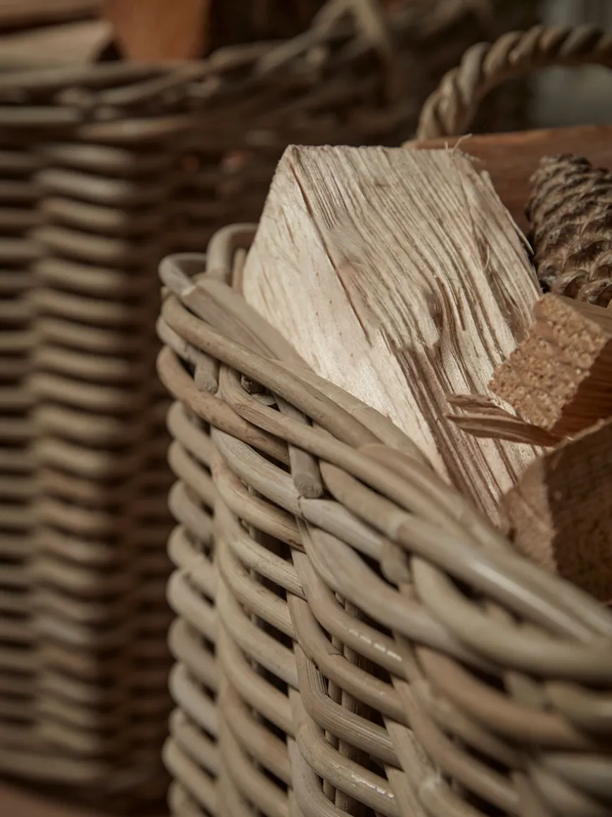Two Square Wicker Log Baskets