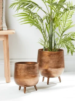 Two Textured Standing Planters - Antique Bronze