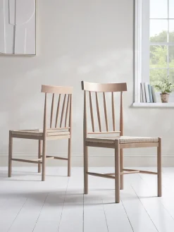 Two Woven Rope Oak Dining Chairs