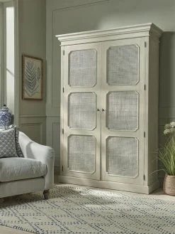 White Rattan Display Cabinet