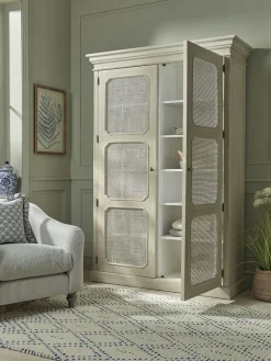 White Rattan Display Cabinet