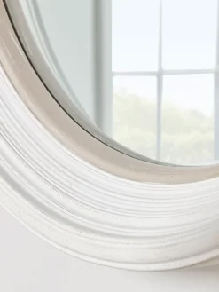 White Ribbed Round Mirror